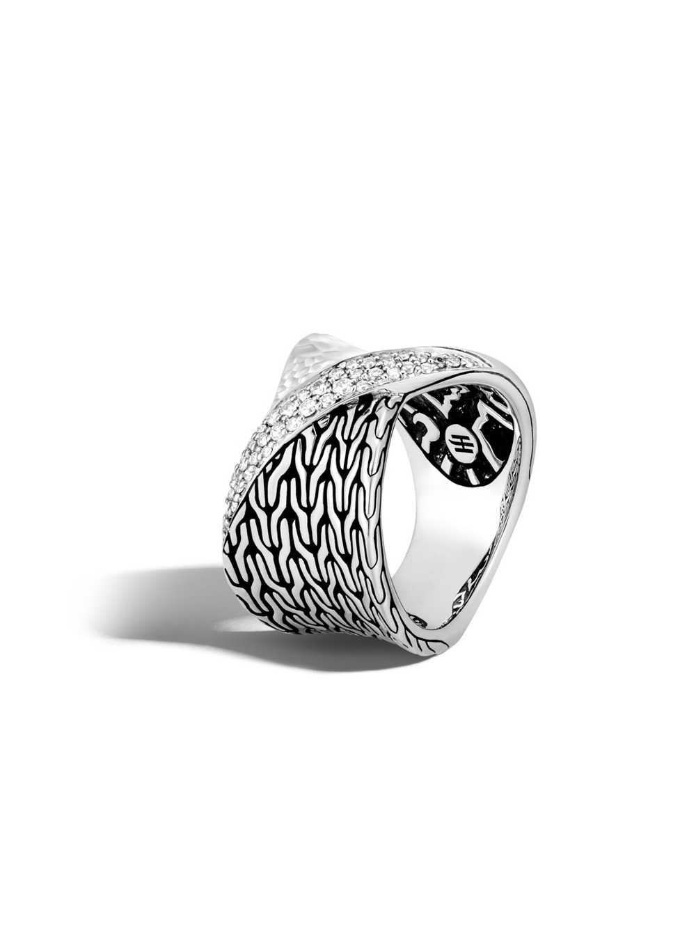 John Hardy Silver Wave Pavé Ring with Black Accents